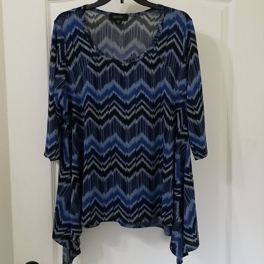 Karen Kane Blue Zigzag Asymmetrical 3/4 Sl…